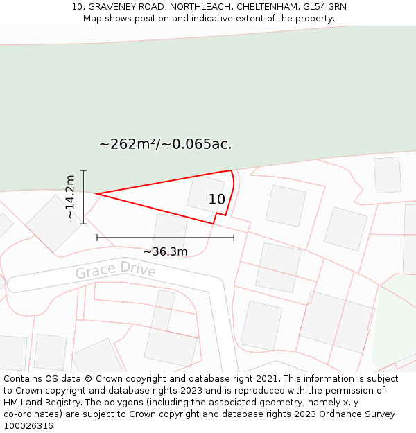 10, GRAVENEY ROAD, NORTHLEACH, CHELTENHAM, GL54 3RN: Plot and title map