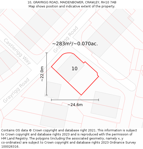 10, GRAYRIGG ROAD, MAIDENBOWER, CRAWLEY, RH10 7AB: Plot and title map