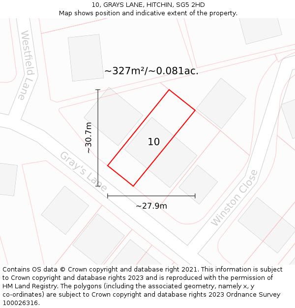 10, GRAYS LANE, HITCHIN, SG5 2HD: Plot and title map
