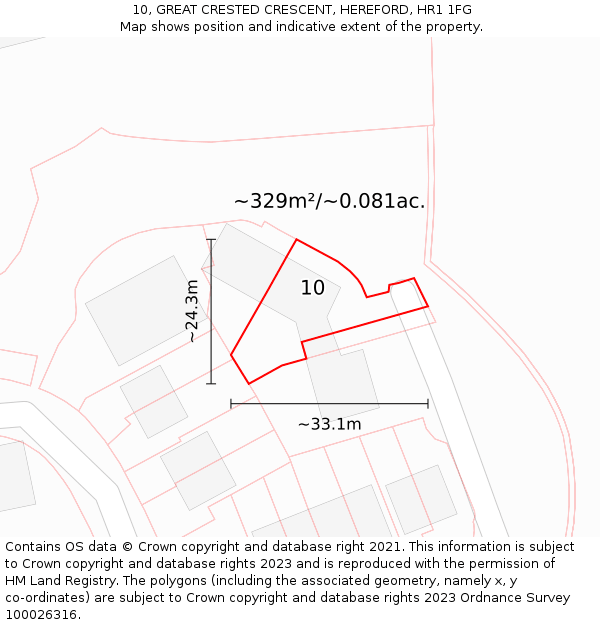 10, GREAT CRESTED CRESCENT, HEREFORD, HR1 1FG: Plot and title map