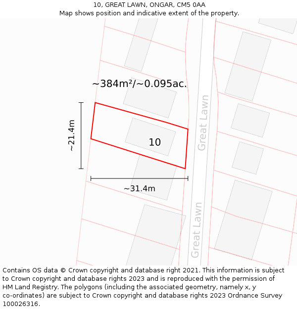 10, GREAT LAWN, ONGAR, CM5 0AA: Plot and title map