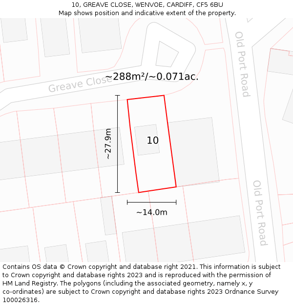 10, GREAVE CLOSE, WENVOE, CARDIFF, CF5 6BU: Plot and title map