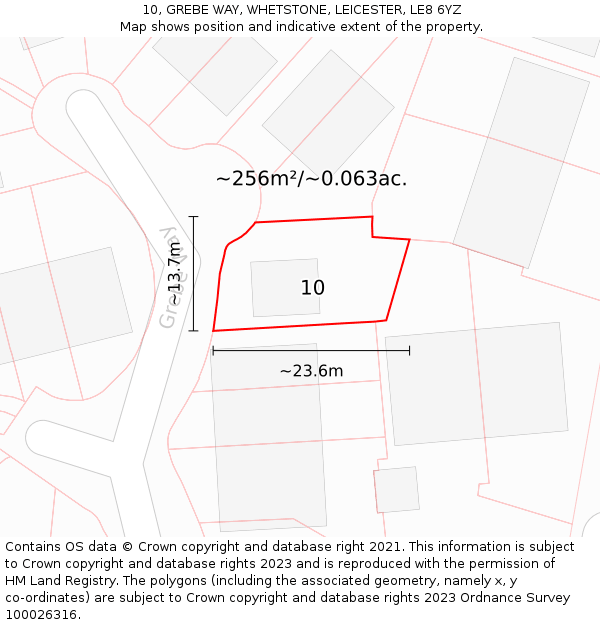 10, GREBE WAY, WHETSTONE, LEICESTER, LE8 6YZ: Plot and title map