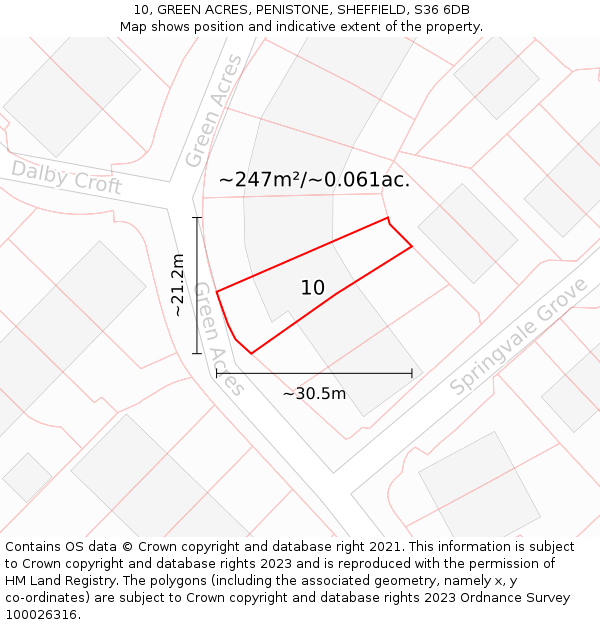 10, GREEN ACRES, PENISTONE, SHEFFIELD, S36 6DB: Plot and title map