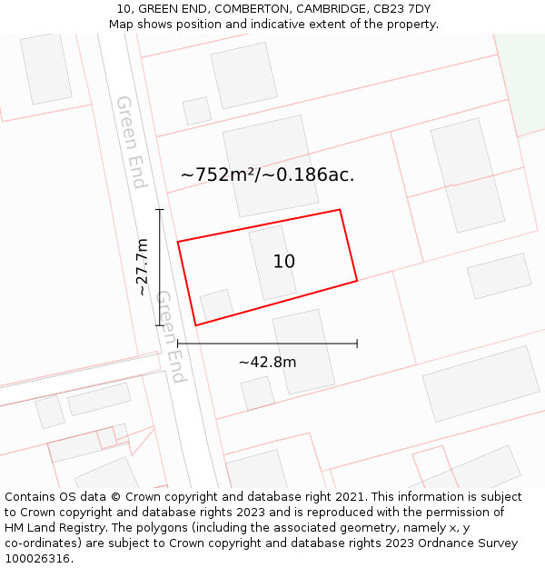 10, GREEN END, COMBERTON, CAMBRIDGE, CB23 7DY: Plot and title map