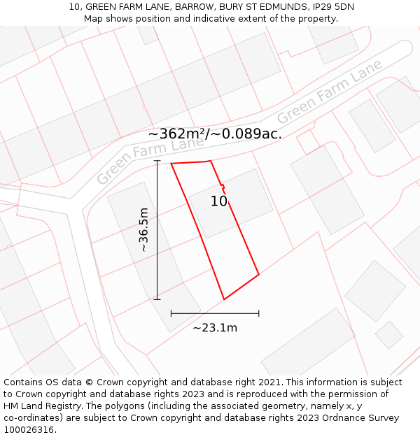 10, GREEN FARM LANE, BARROW, BURY ST EDMUNDS, IP29 5DN: Plot and title map