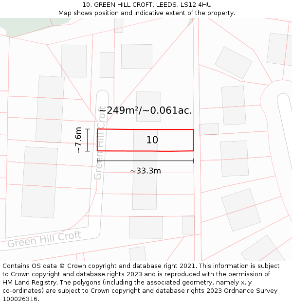 10, GREEN HILL CROFT, LEEDS, LS12 4HU: Plot and title map