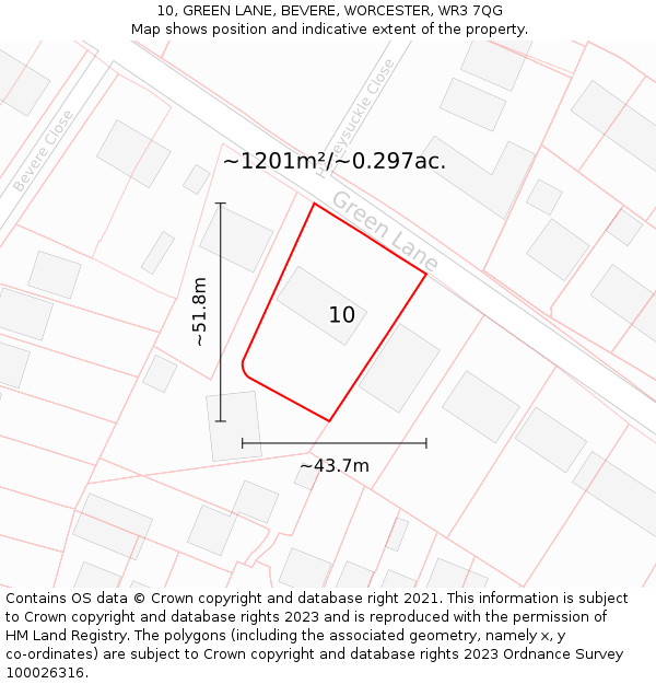 10, GREEN LANE, BEVERE, WORCESTER, WR3 7QG: Plot and title map