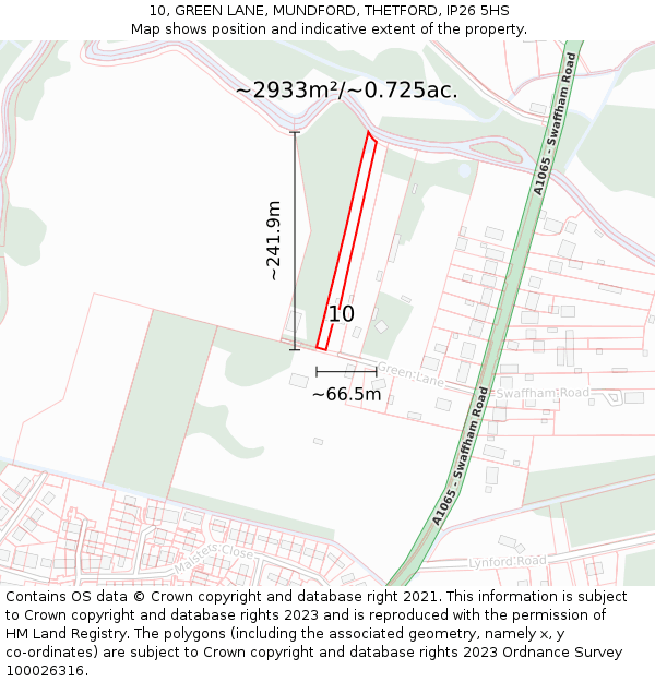 10, GREEN LANE, MUNDFORD, THETFORD, IP26 5HS: Plot and title map