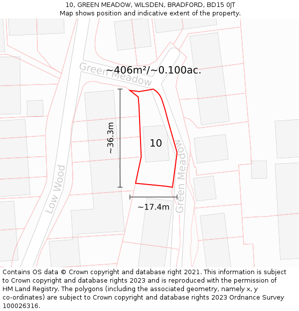 10, GREEN MEADOW, WILSDEN, BRADFORD, BD15 0JT: Plot and title map