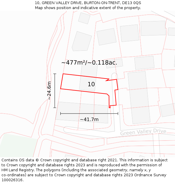 10, GREEN VALLEY DRIVE, BURTON-ON-TRENT, DE13 0QS: Plot and title map
