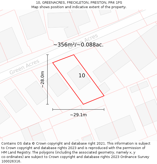 10, GREENACRES, FRECKLETON, PRESTON, PR4 1PS: Plot and title map