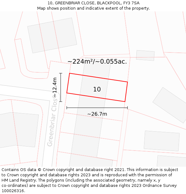10, GREENBRIAR CLOSE, BLACKPOOL, FY3 7SA: Plot and title map