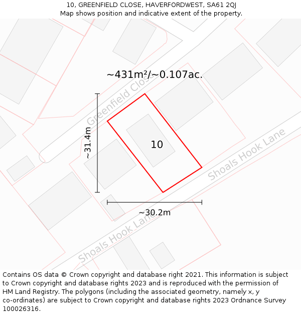 10, GREENFIELD CLOSE, HAVERFORDWEST, SA61 2QJ: Plot and title map