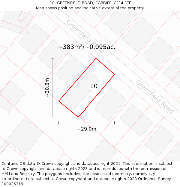 10, GREENFIELD ROAD, CARDIFF, CF14 1TE: Plot and title map