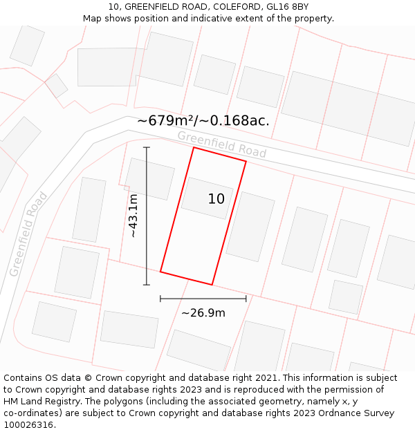 10, GREENFIELD ROAD, COLEFORD, GL16 8BY: Plot and title map
