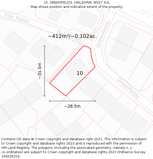 10, GREENFIELDS, HAILSHAM, BN27 3UL: Plot and title map