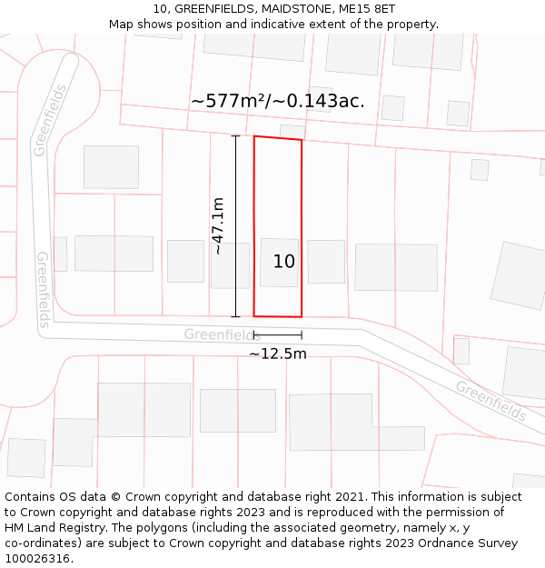10, GREENFIELDS, MAIDSTONE, ME15 8ET: Plot and title map