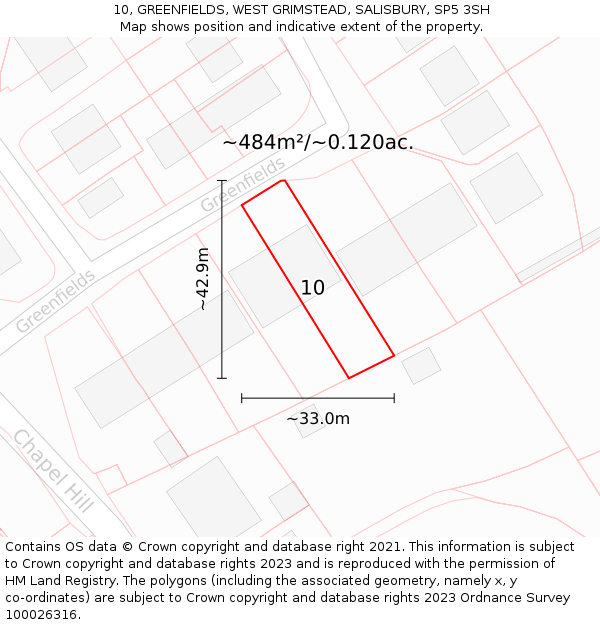 10, GREENFIELDS, WEST GRIMSTEAD, SALISBURY, SP5 3SH: Plot and title map