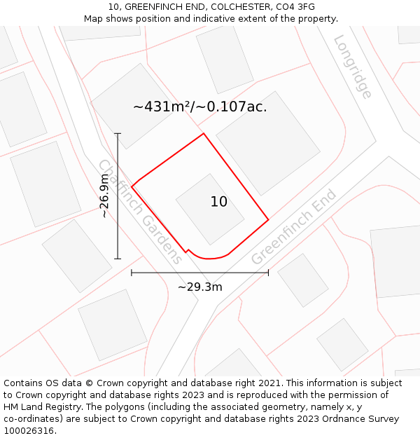 10, GREENFINCH END, COLCHESTER, CO4 3FG: Plot and title map