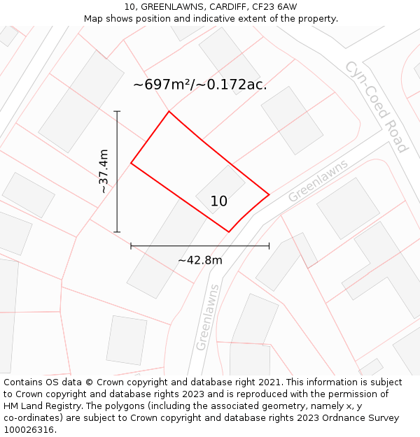 10, GREENLAWNS, CARDIFF, CF23 6AW: Plot and title map