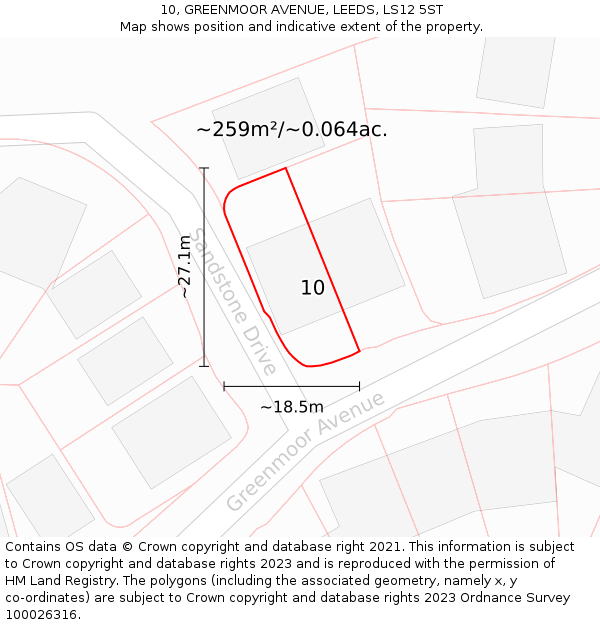 10, GREENMOOR AVENUE, LEEDS, LS12 5ST: Plot and title map