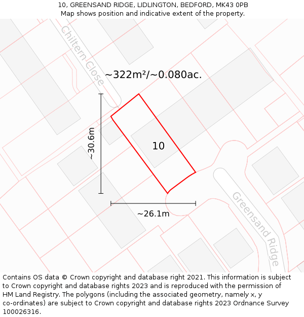 10, GREENSAND RIDGE, LIDLINGTON, BEDFORD, MK43 0PB: Plot and title map
