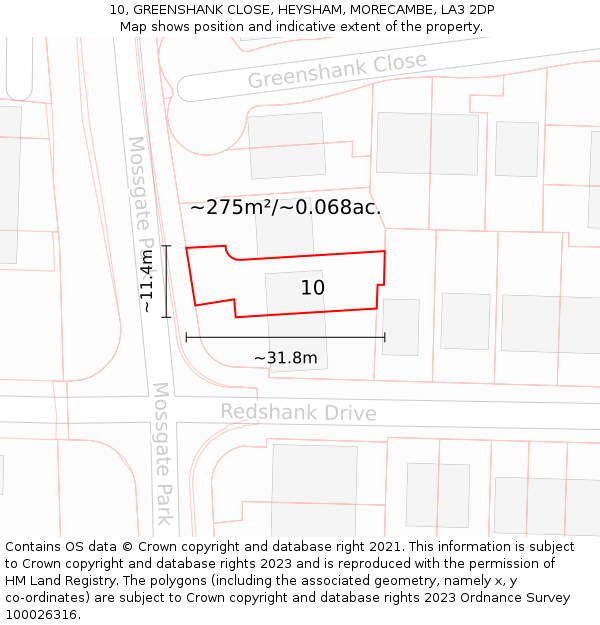 10, GREENSHANK CLOSE, HEYSHAM, MORECAMBE, LA3 2DP: Plot and title map