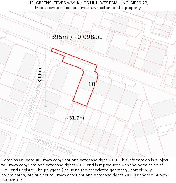 10, GREENSLEEVES WAY, KINGS HILL, WEST MALLING, ME19 4BJ: Plot and title map