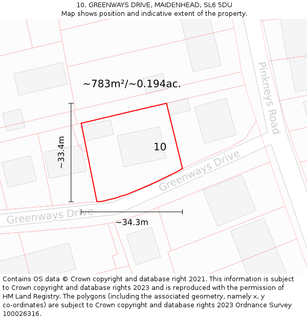 10, GREENWAYS DRIVE, MAIDENHEAD, SL6 5DU: Plot and title map