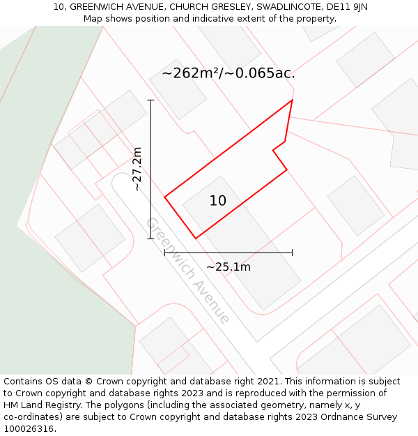10, GREENWICH AVENUE, CHURCH GRESLEY, SWADLINCOTE, DE11 9JN: Plot and title map