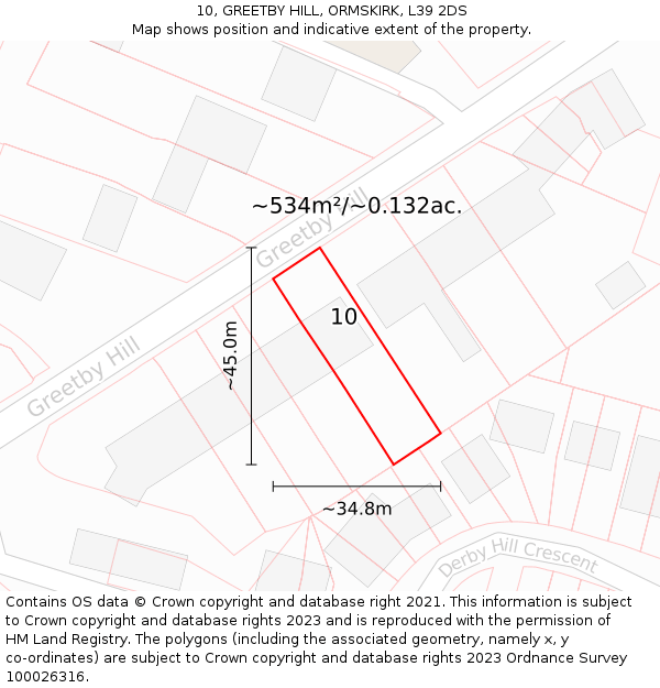 10, GREETBY HILL, ORMSKIRK, L39 2DS: Plot and title map