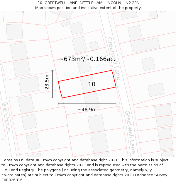 10, GREETWELL LANE, NETTLEHAM, LINCOLN, LN2 2PN: Plot and title map
