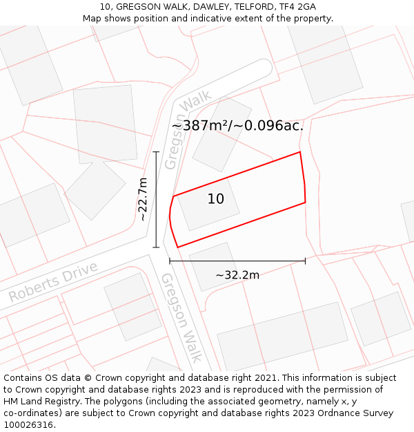 10, GREGSON WALK, DAWLEY, TELFORD, TF4 2GA: Plot and title map