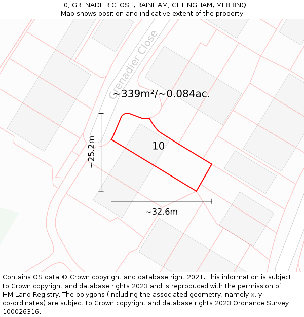 10, GRENADIER CLOSE, RAINHAM, GILLINGHAM, ME8 8NQ: Plot and title map