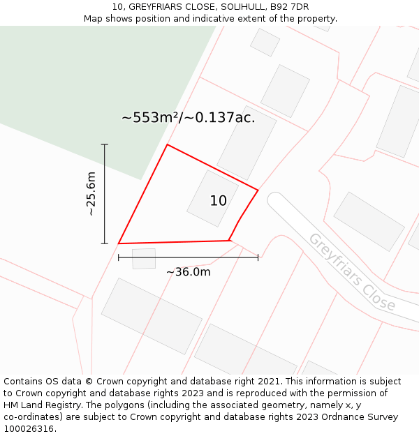 10, GREYFRIARS CLOSE, SOLIHULL, B92 7DR: Plot and title map