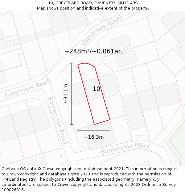 10, GREYFRIARS ROAD, DAVENTRY, NN11 4RS: Plot and title map