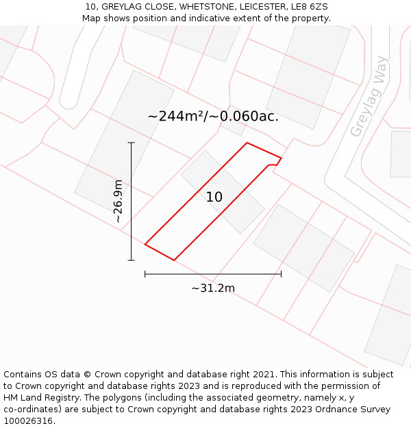 10, GREYLAG CLOSE, WHETSTONE, LEICESTER, LE8 6ZS: Plot and title map