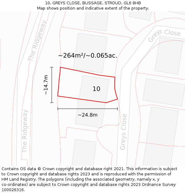 10, GREYS CLOSE, BUSSAGE, STROUD, GL6 8HB: Plot and title map