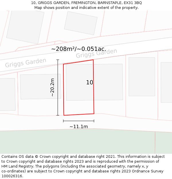 10, GRIGGS GARDEN, FREMINGTON, BARNSTAPLE, EX31 3BQ: Plot and title map