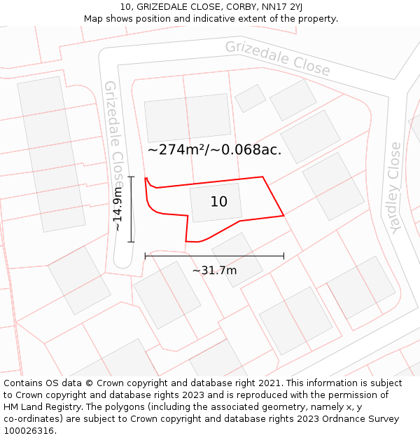 10, GRIZEDALE CLOSE, CORBY, NN17 2YJ: Plot and title map