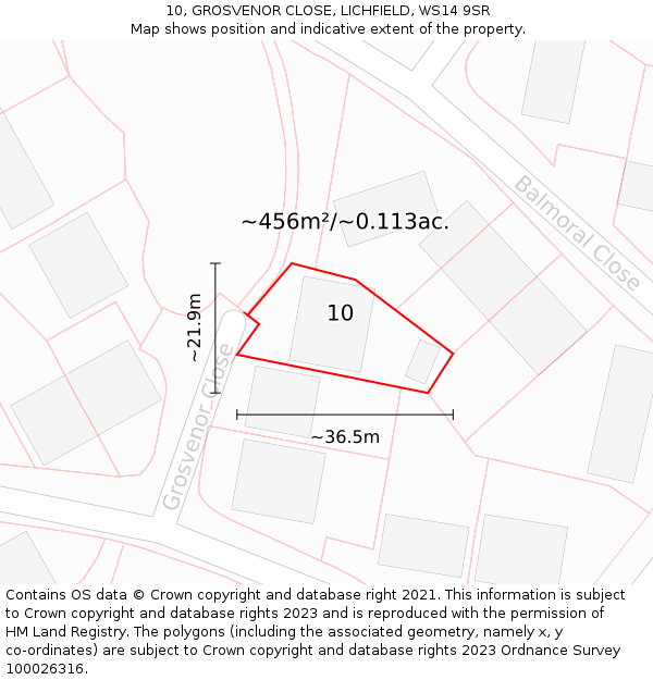 10, GROSVENOR CLOSE, LICHFIELD, WS14 9SR: Plot and title map