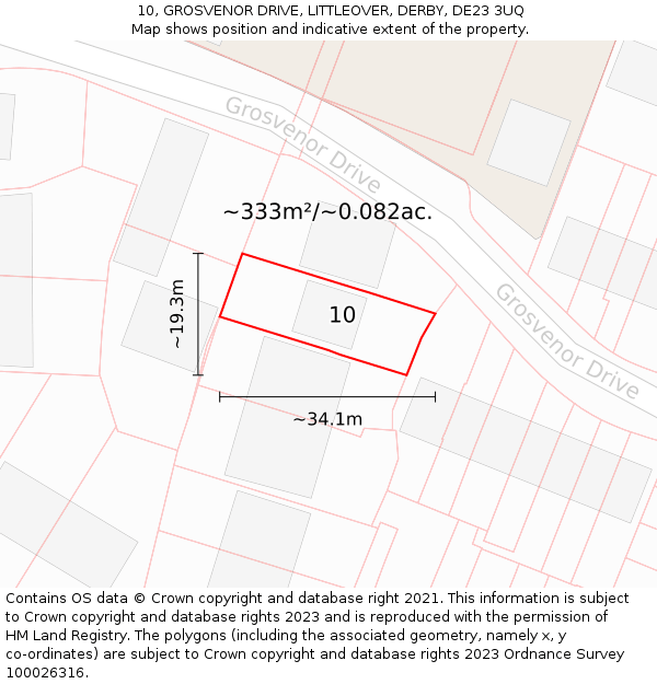 10, GROSVENOR DRIVE, LITTLEOVER, DERBY, DE23 3UQ: Plot and title map