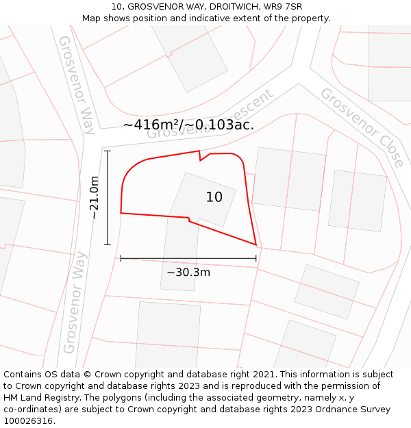 10, GROSVENOR WAY, DROITWICH, WR9 7SR: Plot and title map
