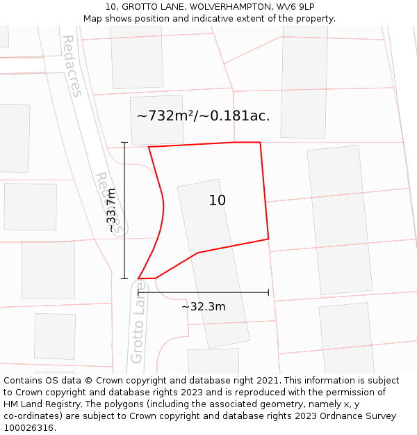 10, GROTTO LANE, WOLVERHAMPTON, WV6 9LP: Plot and title map
