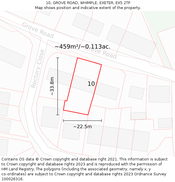 10, GROVE ROAD, WHIMPLE, EXETER, EX5 2TP: Plot and title map