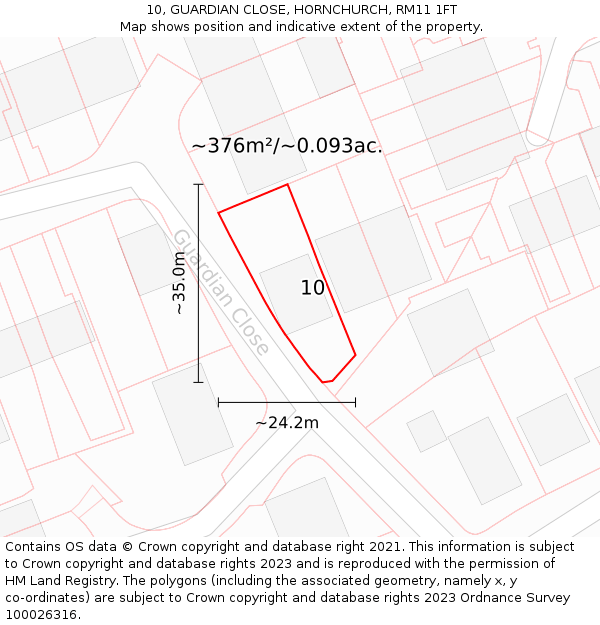 10, GUARDIAN CLOSE, HORNCHURCH, RM11 1FT: Plot and title map