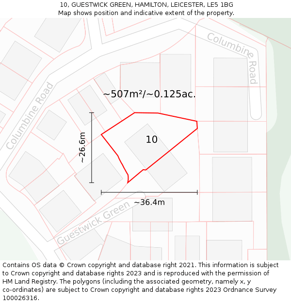 10, GUESTWICK GREEN, HAMILTON, LEICESTER, LE5 1BG: Plot and title map