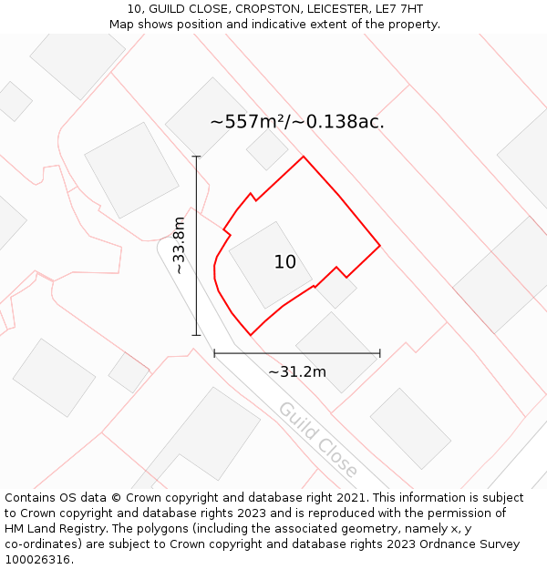 10, GUILD CLOSE, CROPSTON, LEICESTER, LE7 7HT: Plot and title map