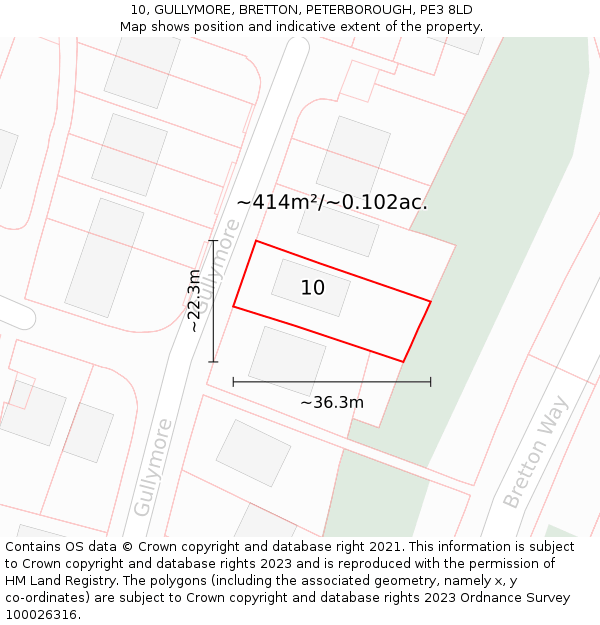 10, GULLYMORE, BRETTON, PETERBOROUGH, PE3 8LD: Plot and title map